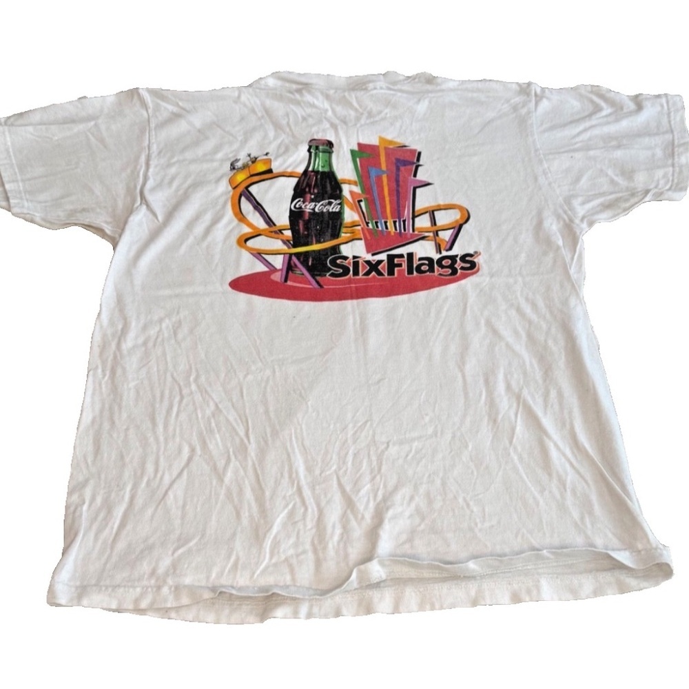 Six Flags/Coca-Cola/Looney Tunes Vintage 90s Double Sided T-Shirt White Unisex L